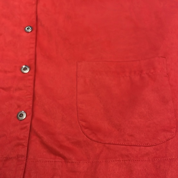Chico's Red Faux Suede 3/4 Sleeve Button Down Shirt Size M/8 - Picture 9 of 15